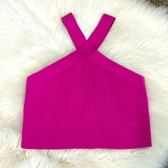 Sincerly Jules Tops - NWT Sincerely Jules Pink Ribbed Cropped Tank Top Criss Cross Halter Womens Large